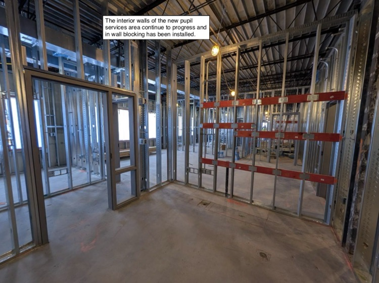 David Prouty High School Building Project Update #222: Construction progress photos of new interior framing, the ICF addition, exterior masonry, roofing & the new auditorium seating area. @ChooseSEBRSD @MASCSchoolComm @MASchoolsK12 @Mass_SBA