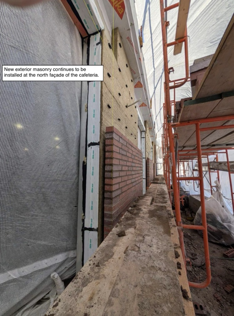 David Prouty High School Building Project Update #222: Construction progress photos of new interior framing, the ICF addition, exterior masonry, roofing & the new auditorium seating area. @ChooseSEBRSD @MASCSchoolComm @MASchoolsK12 @Mass_SBA