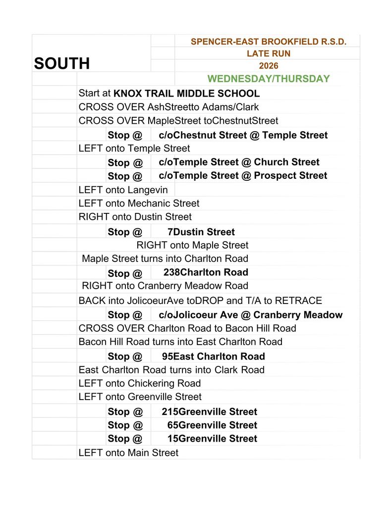 South Bus Routes for Academic Achievement 