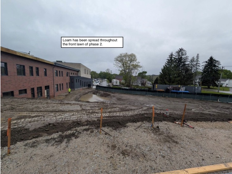 David Prouty High School Building Project Update #241: Construction progress photos of site landscaping, interior drywall and painting, exterior windows. @ChooseSEBRSD @MASCSchoolComm @MASchoolsK12 @Mass_SBA