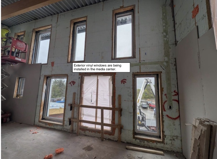 David Prouty High School Building Project Update #241: Construction progress photos of site landscaping, interior drywall and painting, exterior windows. @ChooseSEBRSD @MASCSchoolComm @MASchoolsK12 @Mass_SBA