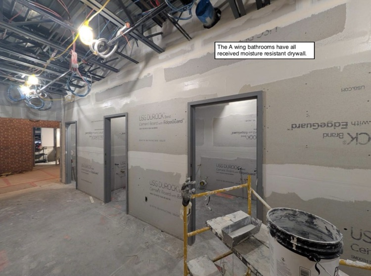 David Prouty High School Building Project Update #241: Construction progress photos of site landscaping, interior drywall and painting, exterior windows. @ChooseSEBRSD @MASCSchoolComm @MASchoolsK12 @Mass_SBA