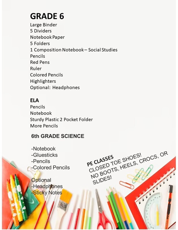 School Supply Graphics Grade 6