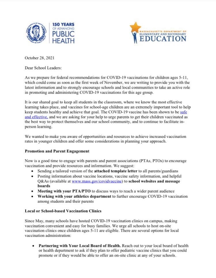 DESE/DPH Joint Letter 