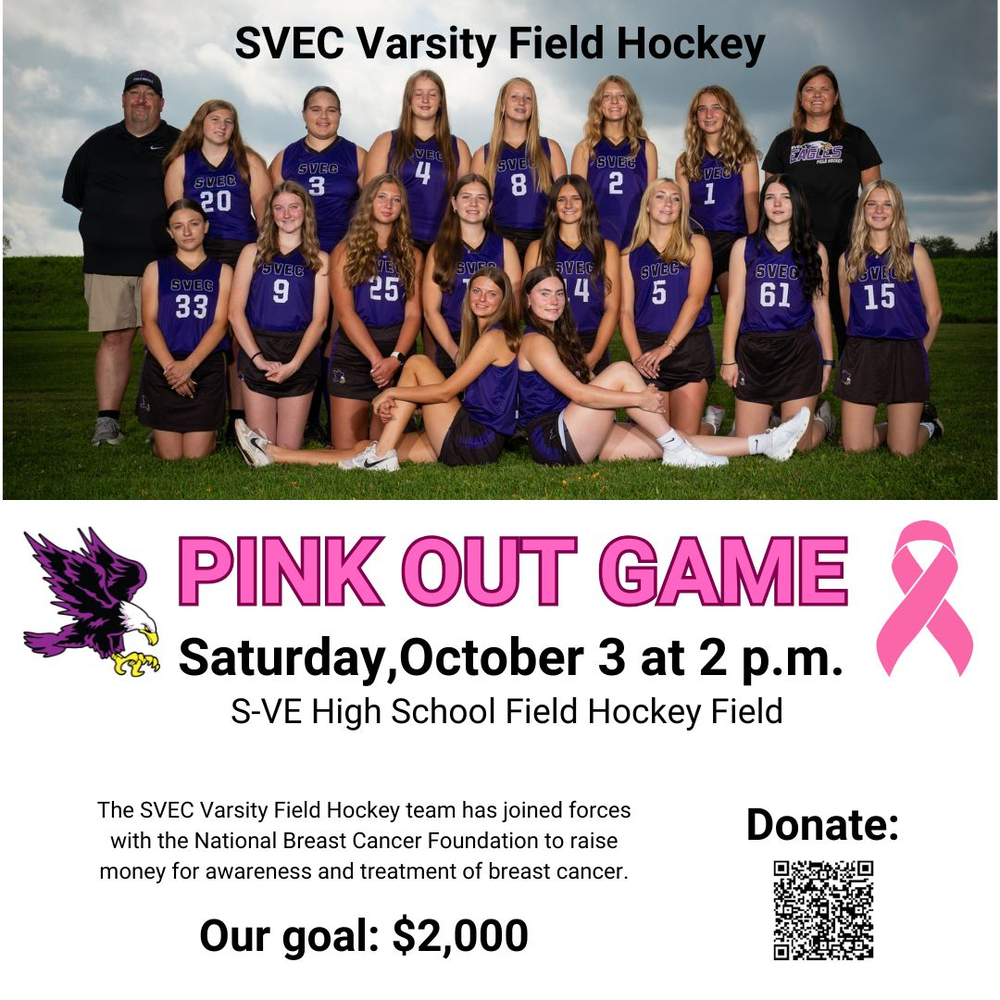 Varsity Field Hockey Pink Out Game and Donation Flyer