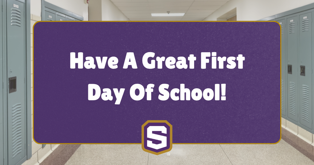 A school hallway with lockers and Spencer logo. Text reads, "Have a great first day of school!"