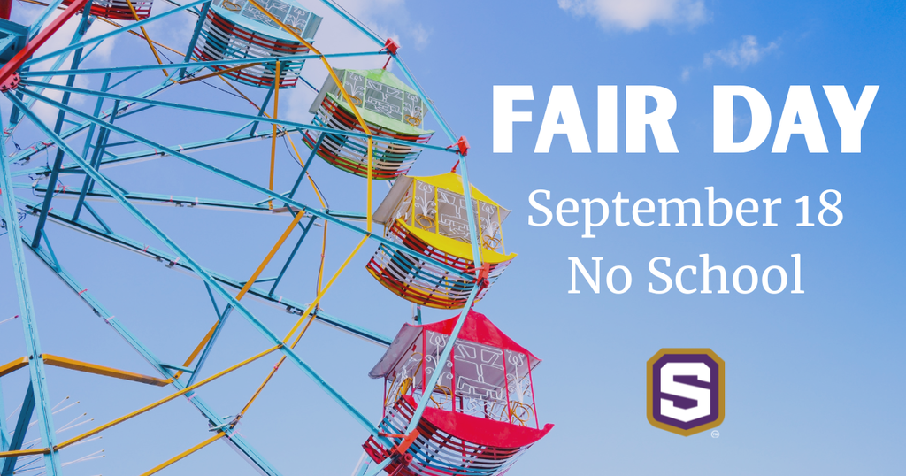 A colorful Ferris wheel spins under a blue sky with white clouds. The overlay reads "FAIR DAY September 18 No School" with Spencer brand logo.