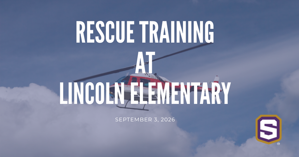Graphic with helicopter and Spencer logo. Text reads: Rescue Training at Lincoln Elementary. September 3, 2026.