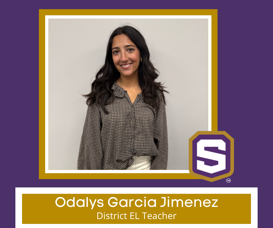 Photo of new teacher with Spencer logo. Text reads: "Odalys Garcia Jimenez" "District EL Teacher"