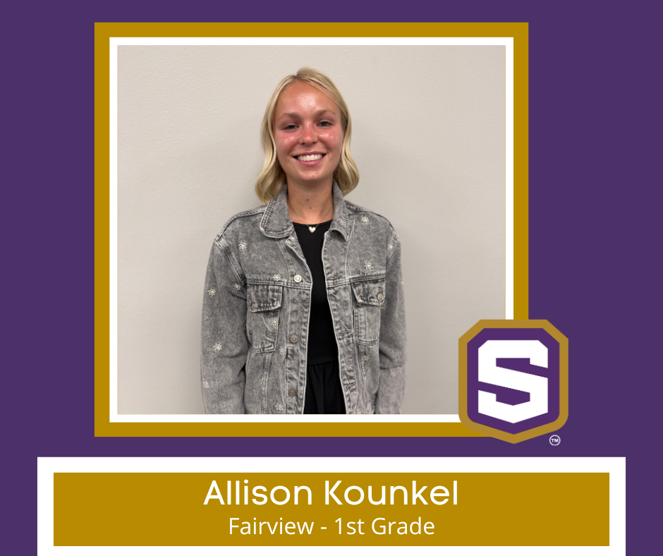 Photo of new teacher with Spencer logo. Text reads: "Allison Kounkel, Fairview - 1st Grade)