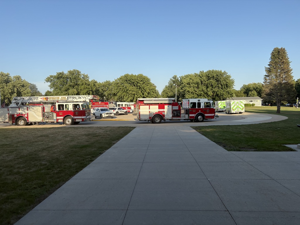 Photo of emergency response vehicles gathered for a practice drill.