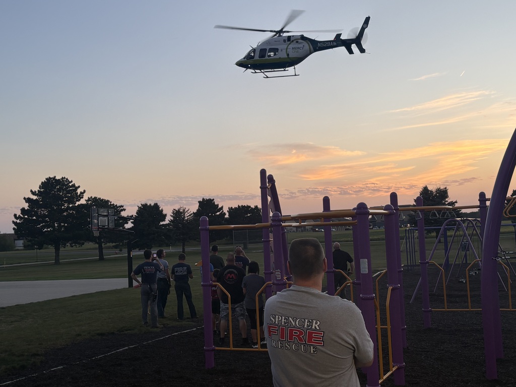 Photo of helicopter practicing a drill at Lincoln Elementary