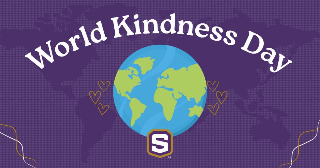 Graphic with image of globe surrounded by hearts and Spencer logo. Text reads: World kindness day.