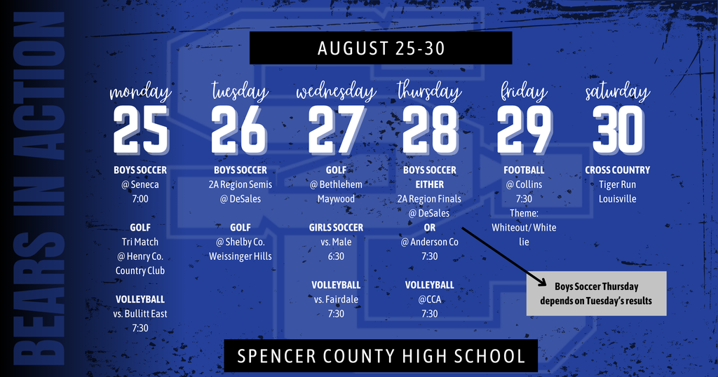 Sports Schedule 8/25-30