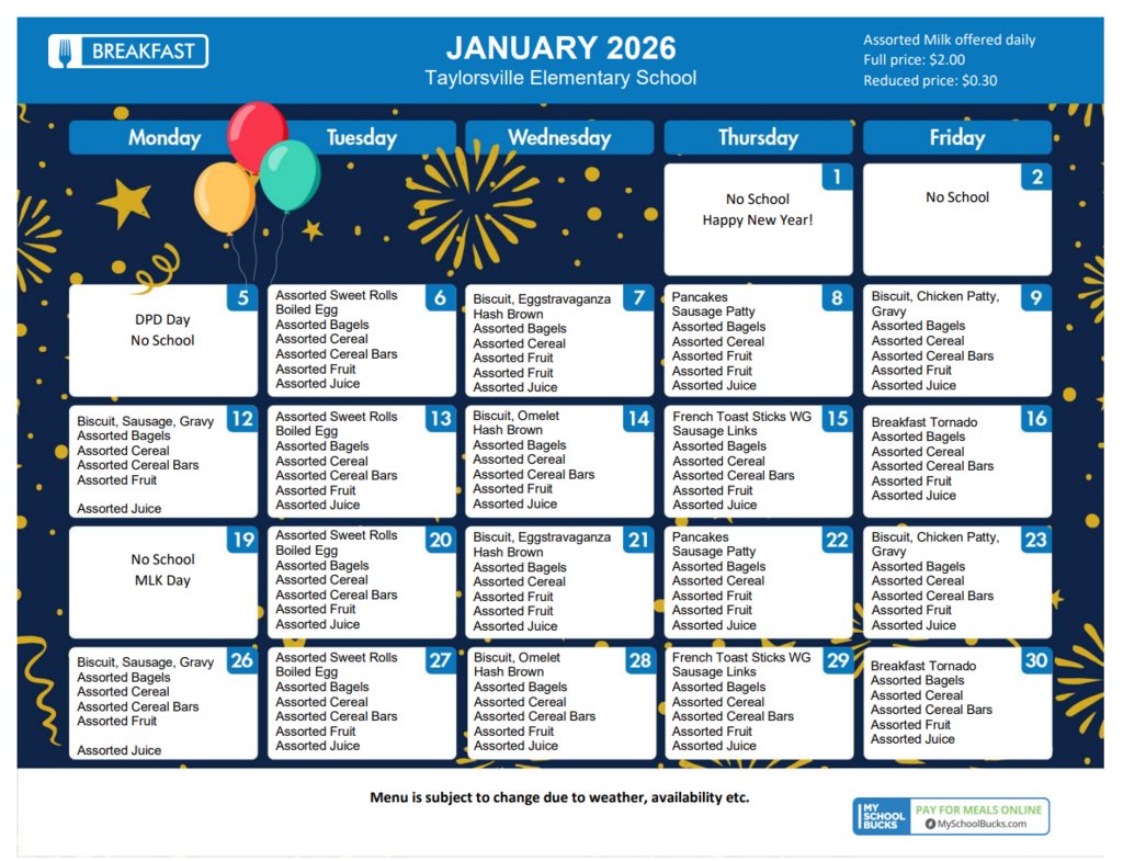 January Breakfast Menu