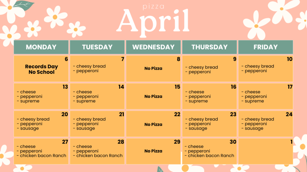 April pizza menu