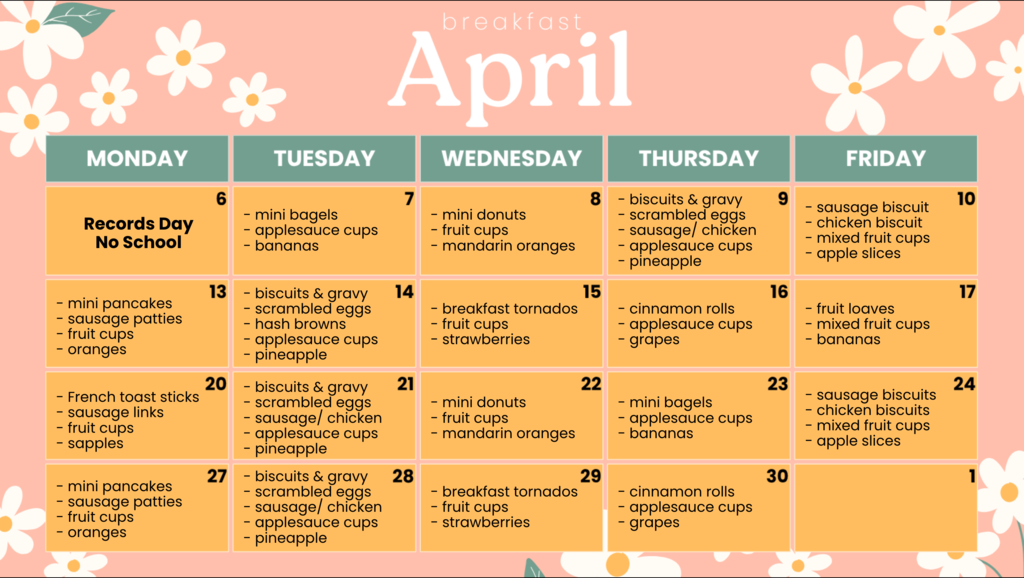 April breakfast menu