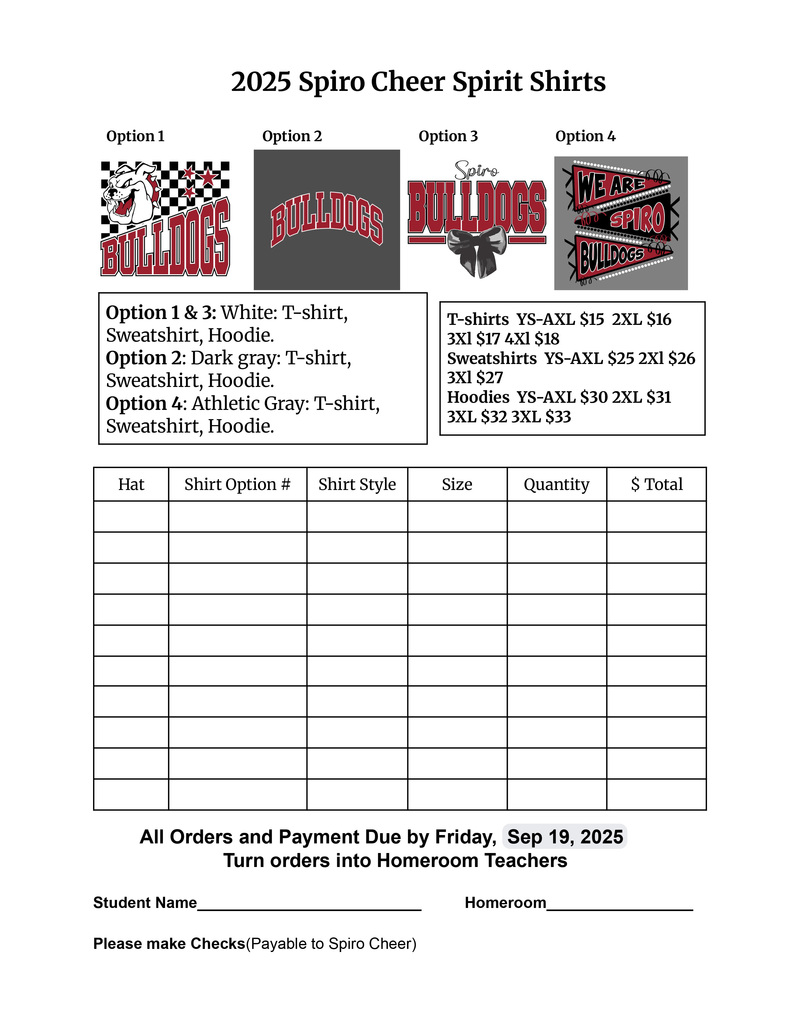 Cheer shirt order form