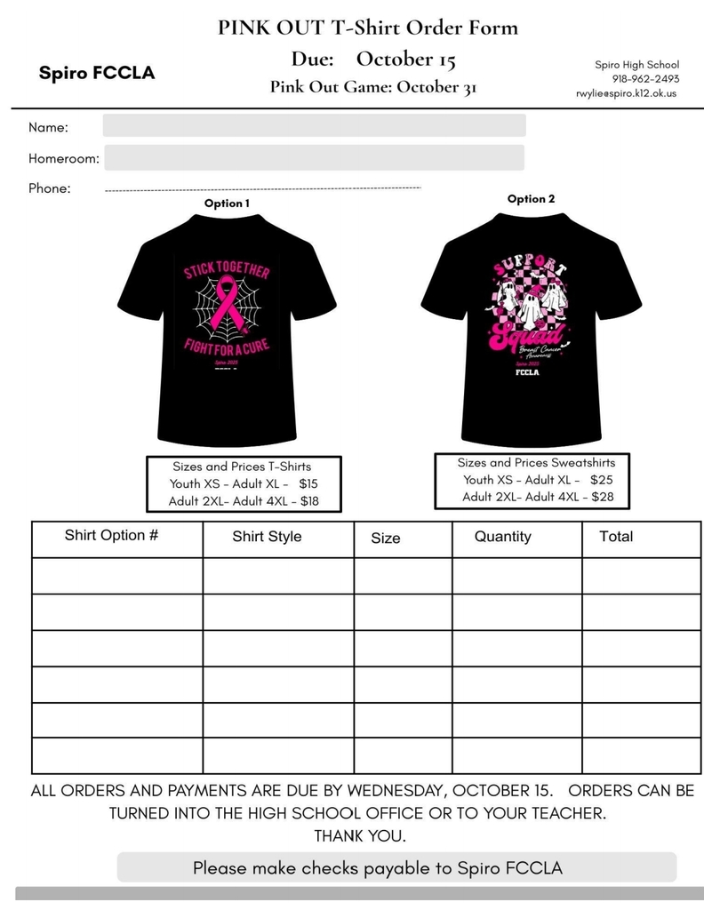 FCCLA Pink out shirt