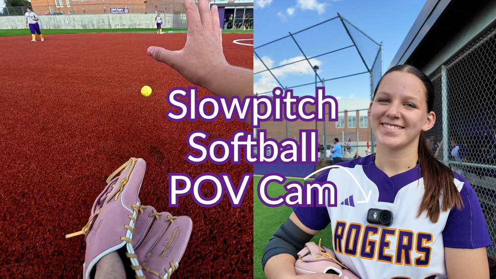 A Rogers High School softball player wears a POV camera during a game.