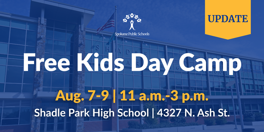 Graphic of Shadle Park High School with information about a Free Kids Day Camp