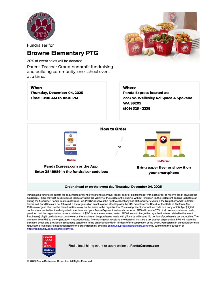 Browne PTG Panda Express Event