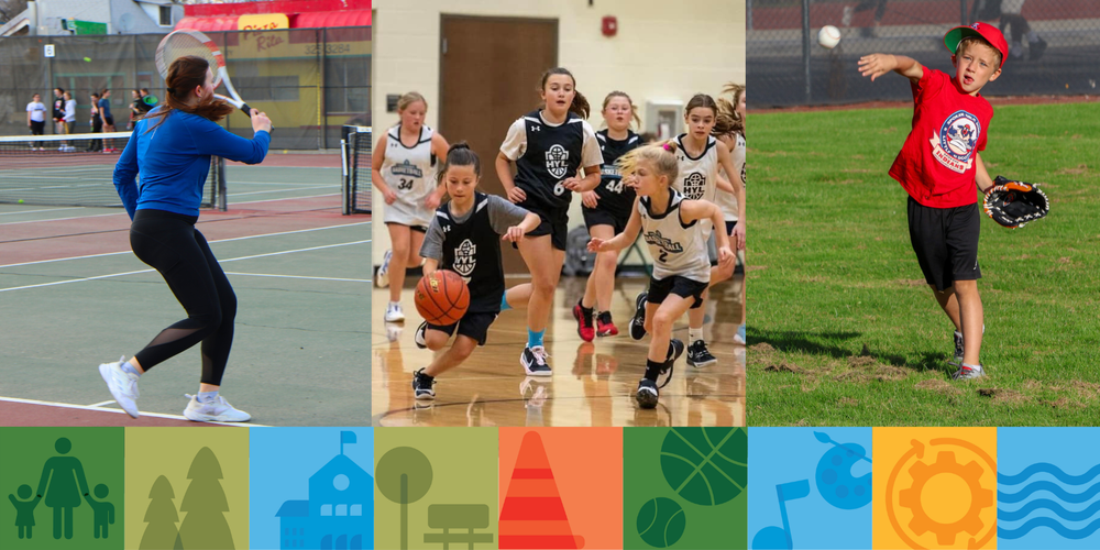 A collage of kids playing sports with Together Spokane branding.