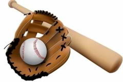 Baseball bat, glove and ball