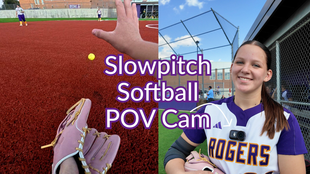 A Rogers High School softball player wears a POV camera during a game.