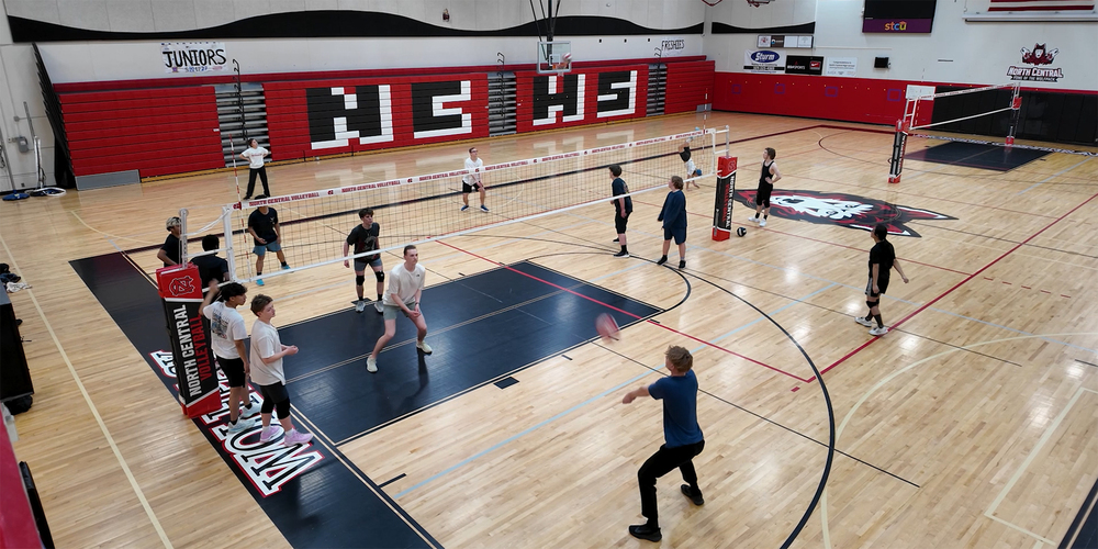 Students play volleyball in the North Central High School gym.