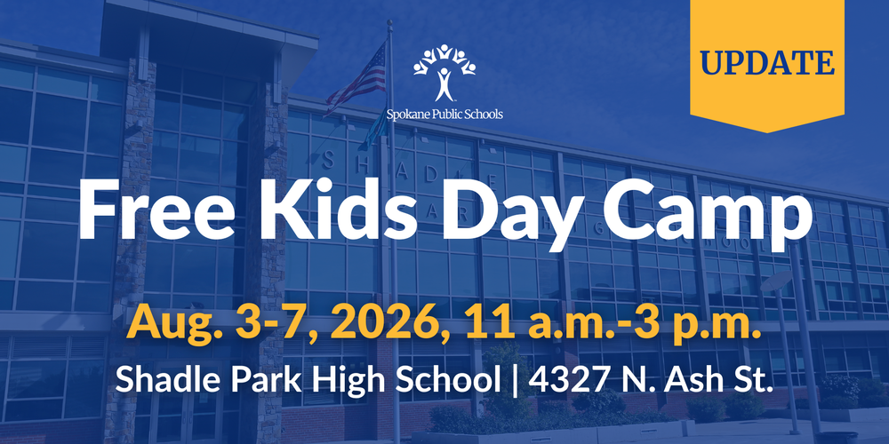 Graphic of Shadle Park High School with information about a Free Kids Day Camp