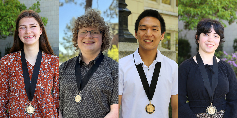 Collage of four Spokane Scholars wearing their medals
