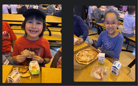 Students eating pizza
