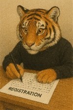 Tiger filling out registration