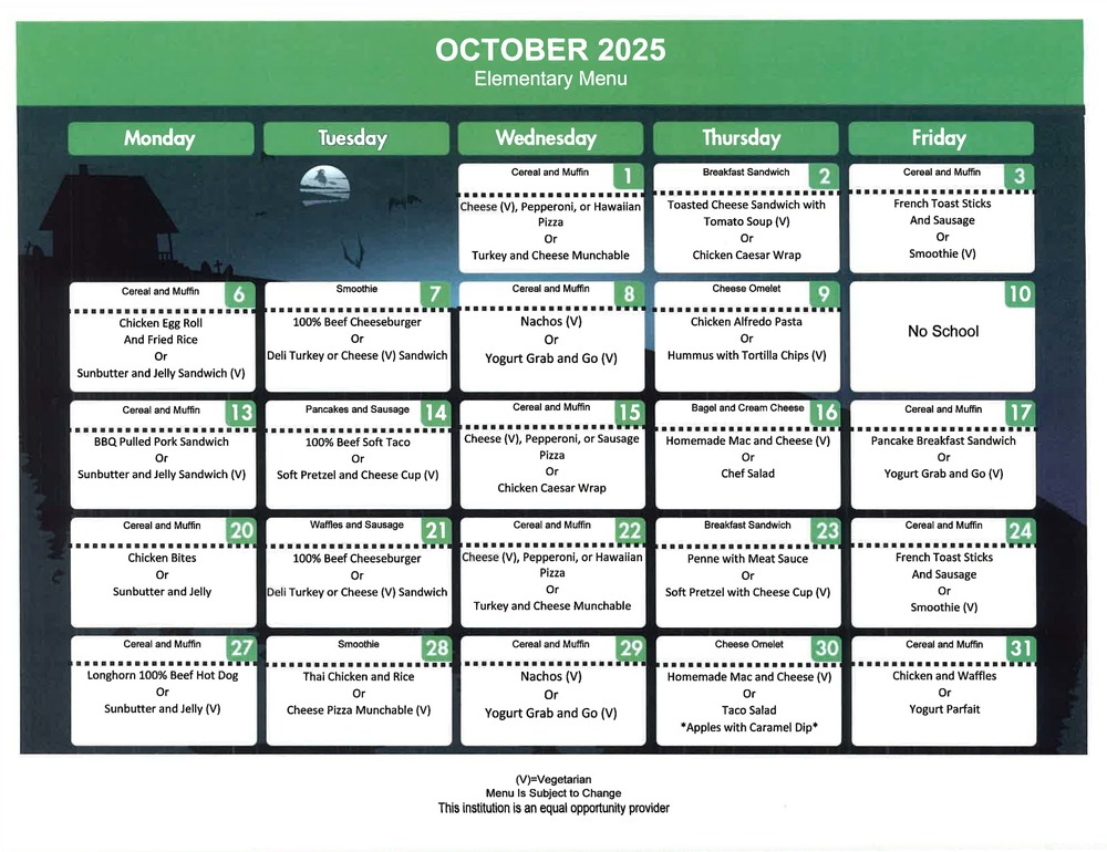 October Breakfast & Lunch Menu