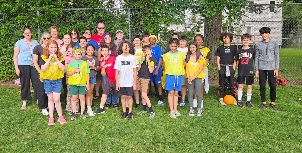 Students and Staff with Kickball