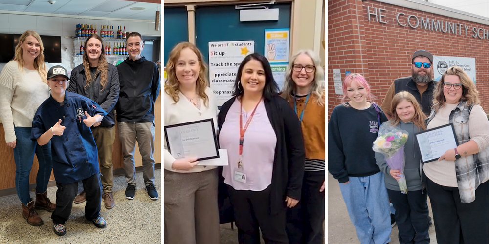 Collage of smiling people receiving awards