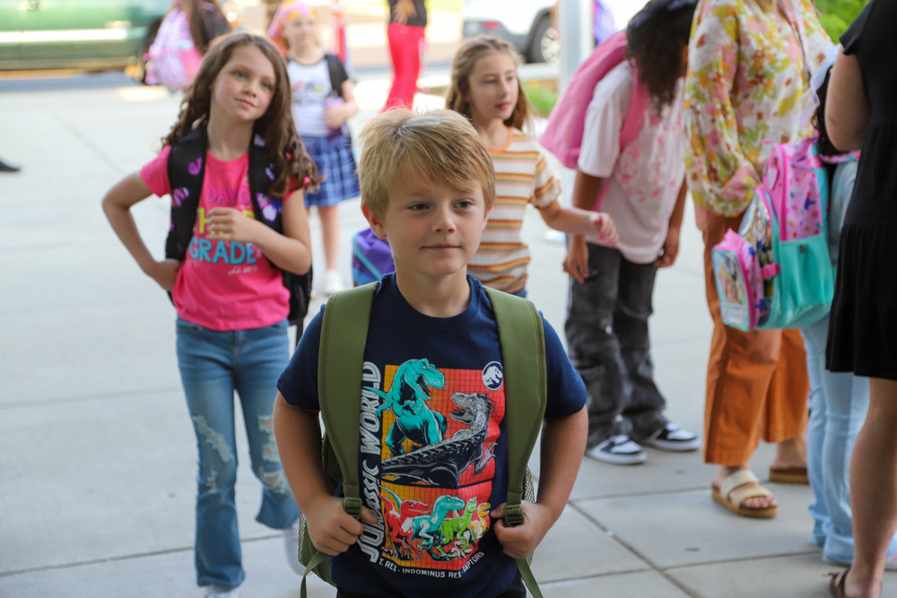 Student walking into school