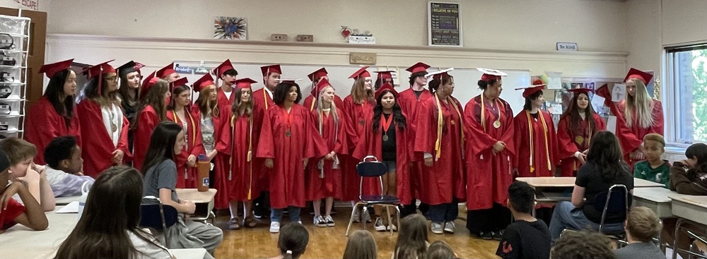 Students in graduation gowns