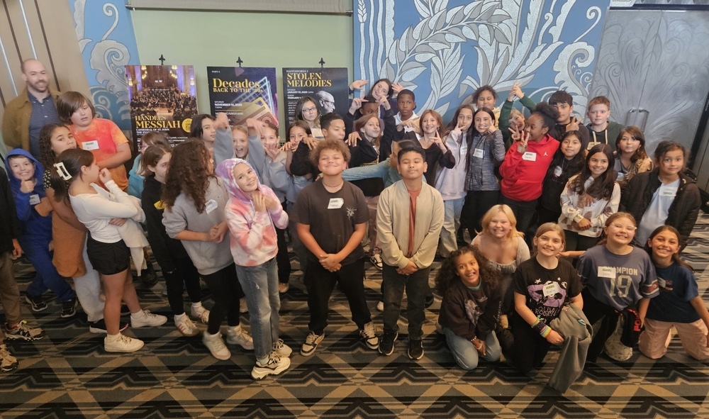 Students standing at Fox Theater