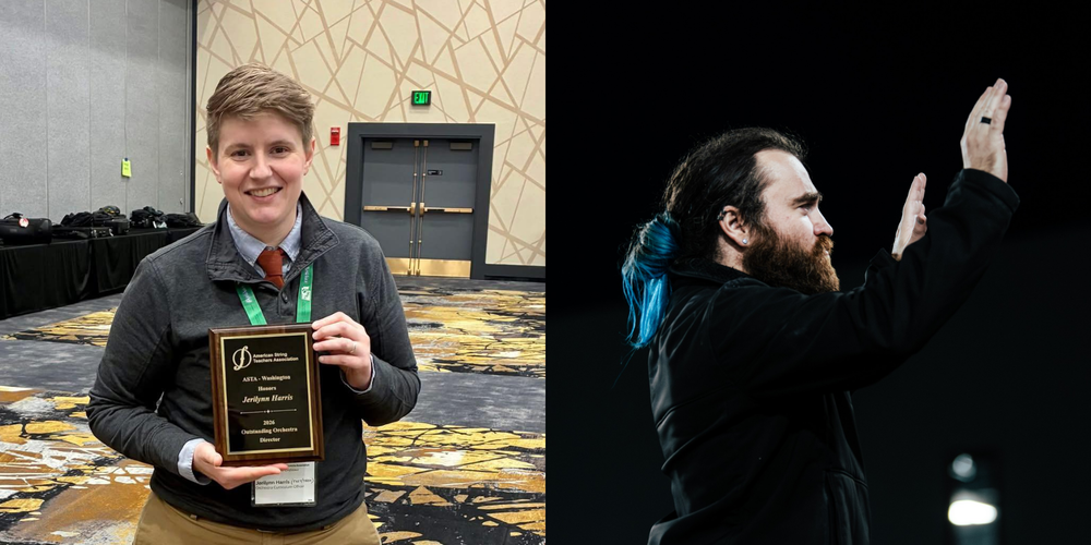 Collage of award-winning music educators Jerilynn Harris and Tim Blaydon