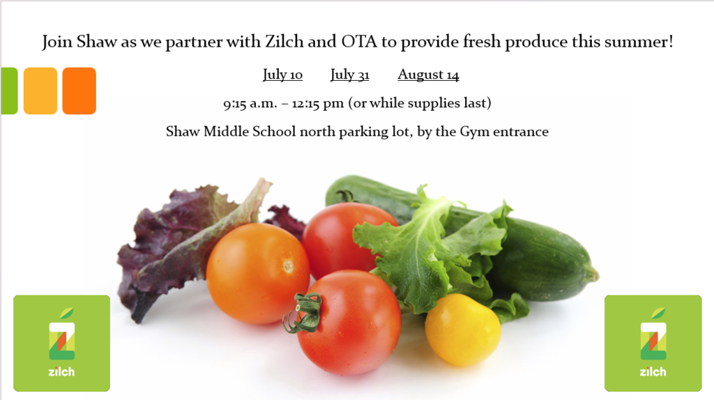 free produce July 10 9:15 a.m. north Shaw parking lot