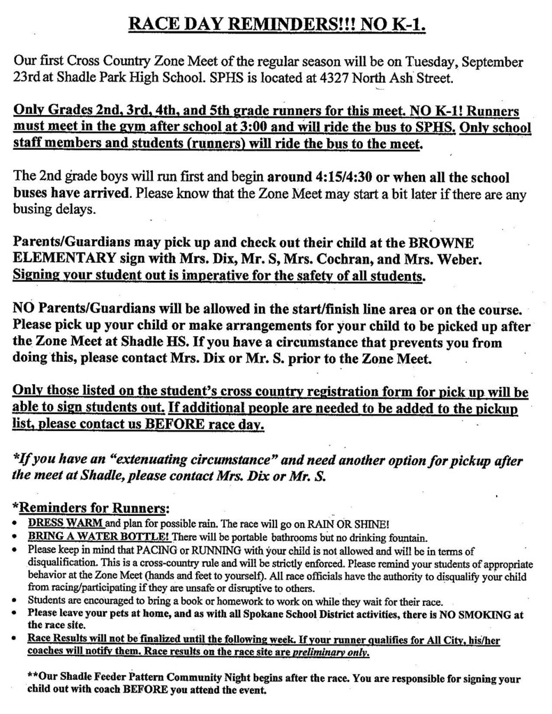 Cross Country Zone Meet Information