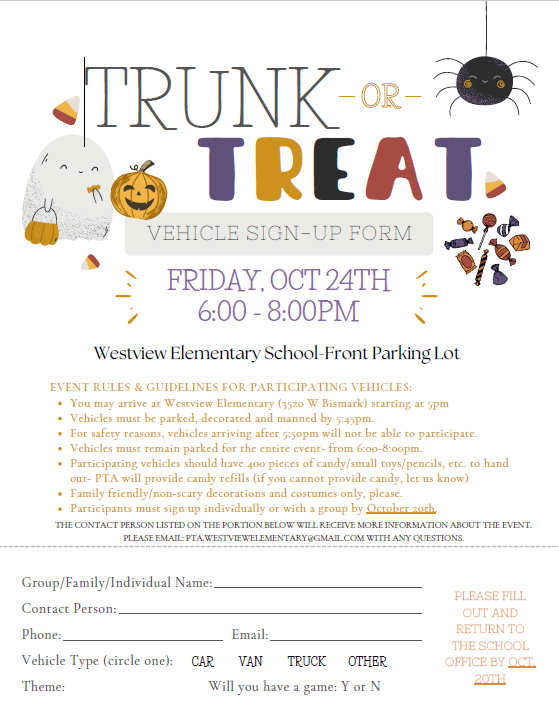 Trunk or Treat Vehicle Sign-Up form