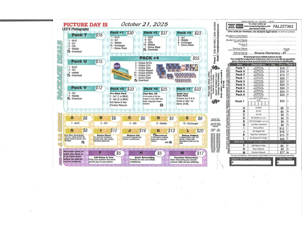 Picture Day Order Form 