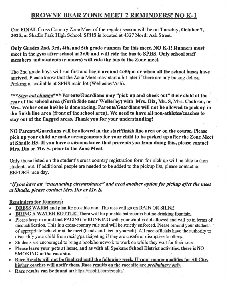 Zone Meet Information