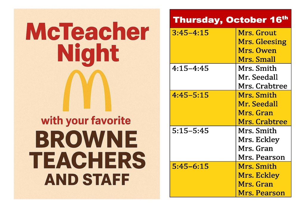 McTeacher Night Teacher and Staff Sign up 