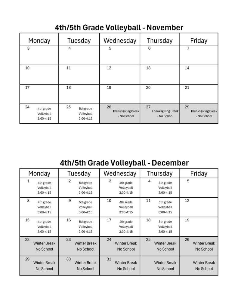 Volleyball Schedule