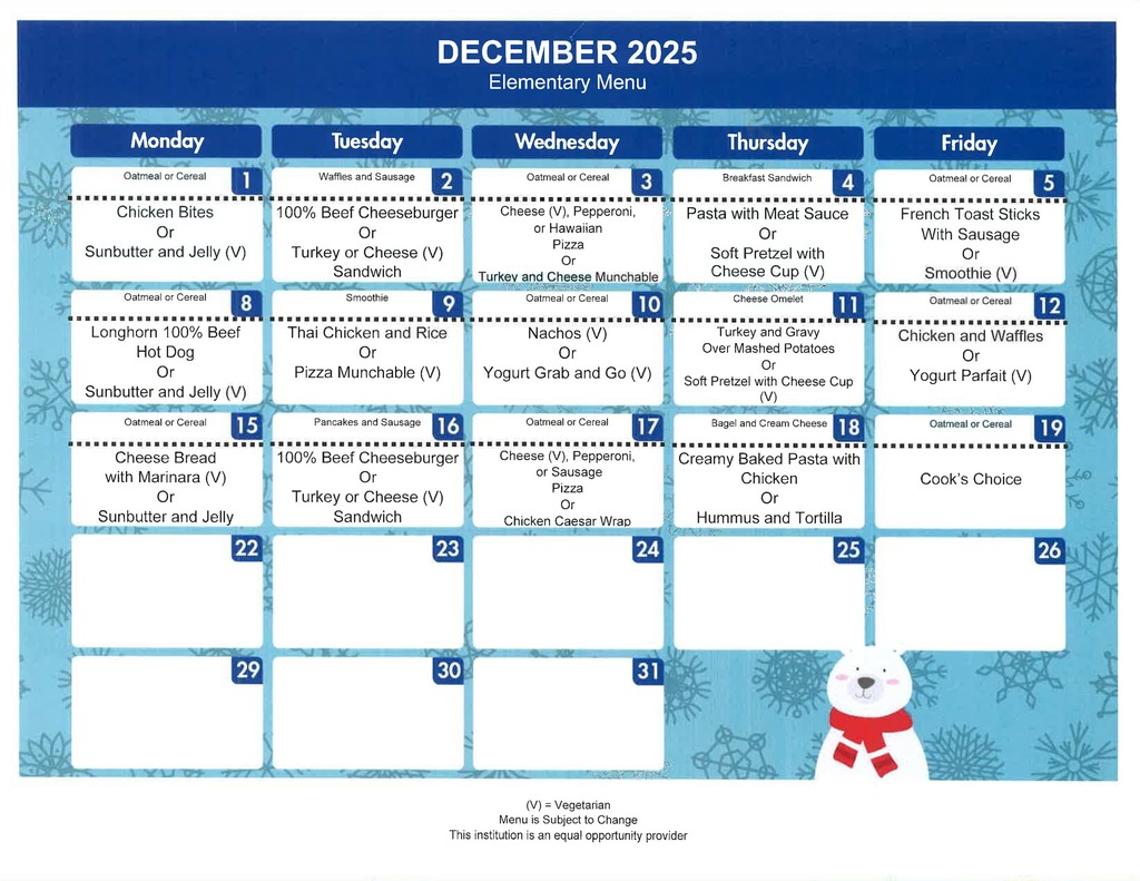 December Breakfast & lunch Menu 