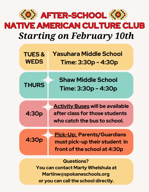 Native American Culture Club Thursdays 3:30-4:30